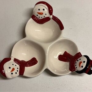 Kohl's Snowman Trio Holiday Dish - Red and White